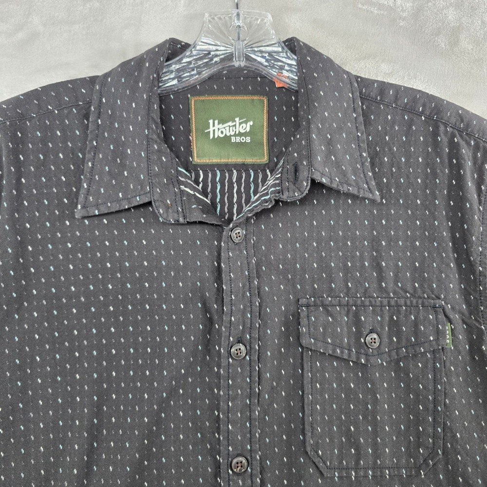 Howler Bros Button Down Shirt Mens Medium Black Lightning Bolt Short Sleeve
